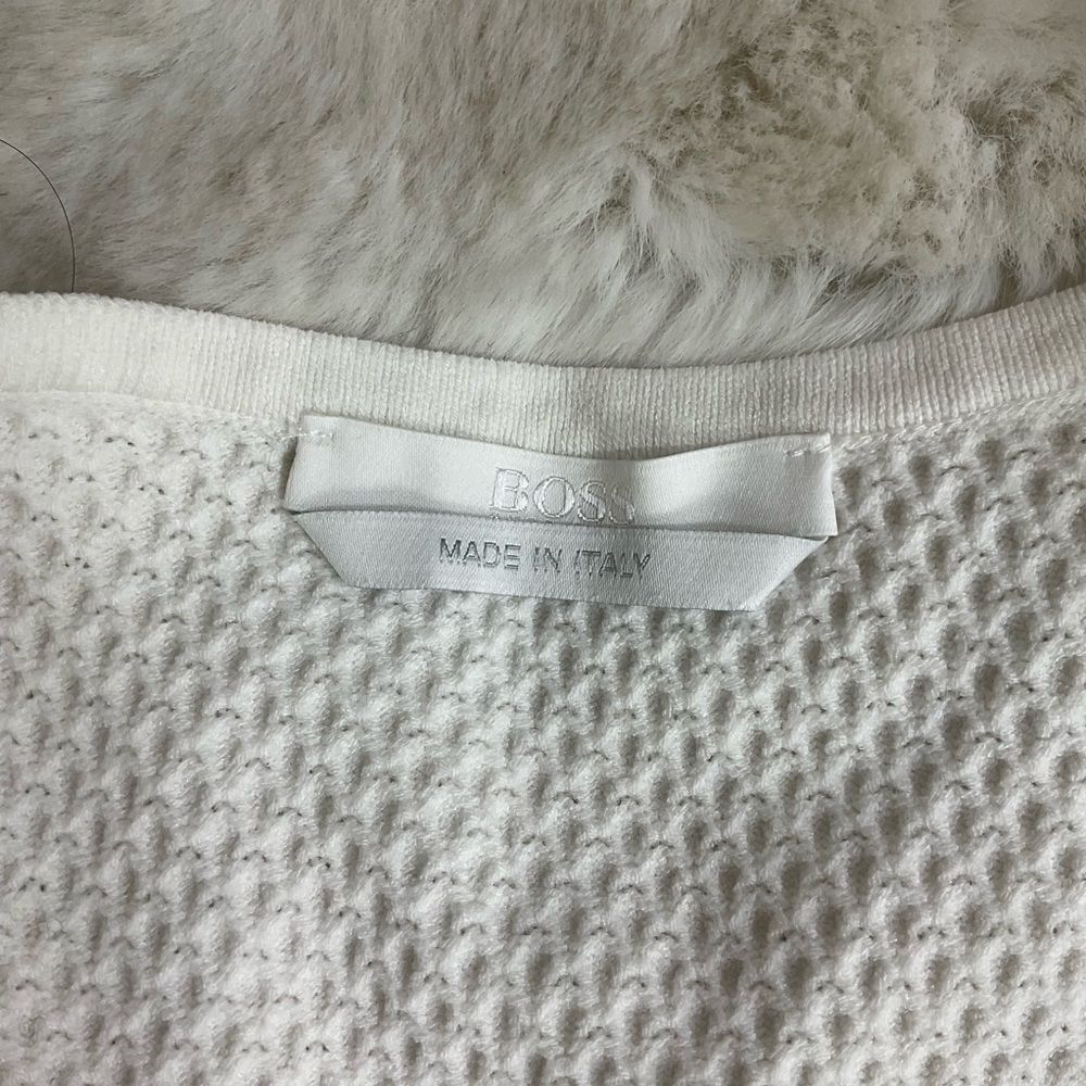 Hugo Boss Off White 3/4 Sleeve Waffle Textured Knit Knee Length Dress M - Picture 12 of 14